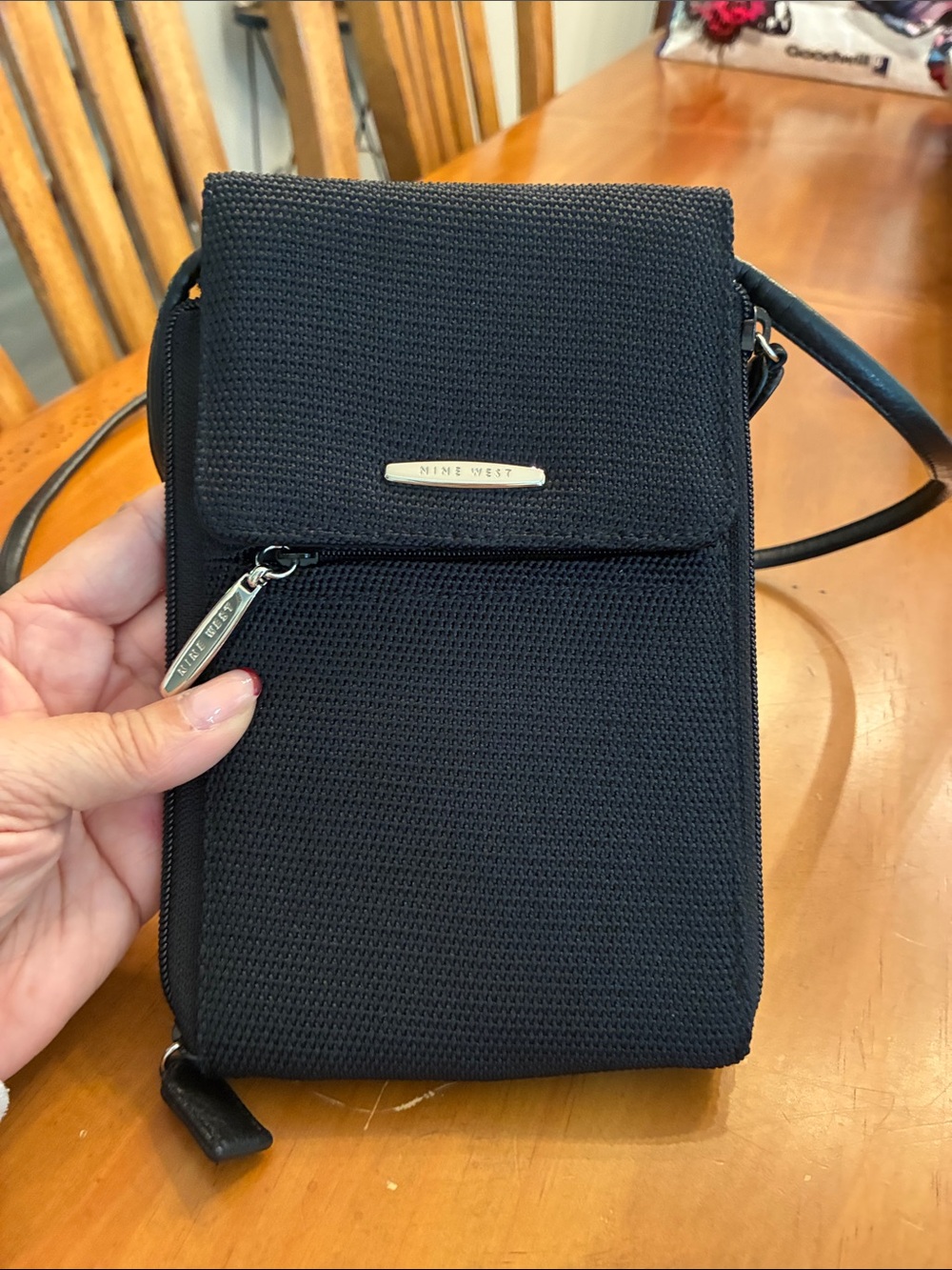 Nine West Black Textured Crossbody Phone Pouch